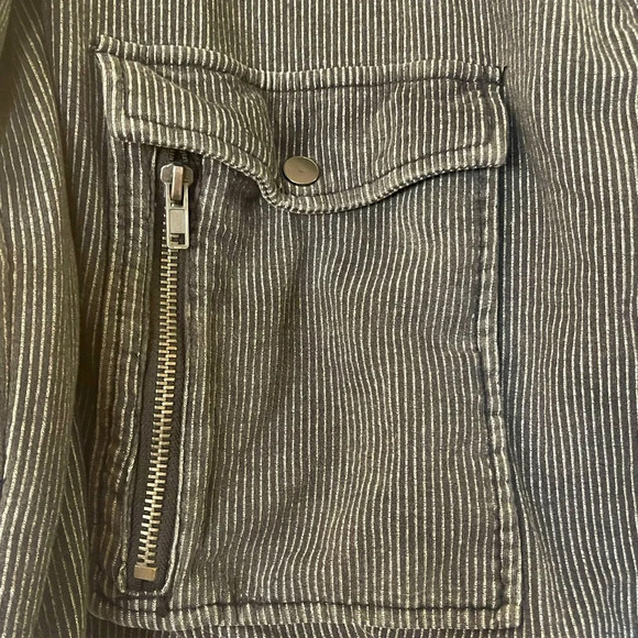 Free People Railroad Stripe Knit Gray Charcoal Moto Jacket Asymmetrical Sz XS - Picture 4 of 5